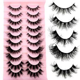 New Mix 10Pairs Natural Long Lashes 5D Fluffy Cat Eye Lashes Wispy Volume And Soft False Eyelashes Makeup Extensions Fake Lashes (10PairsMix-510)