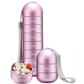 Pillendose aus Metall, für Reisen, Wandern, 7 Tage, wasserdicht, großes Fach für Pillen, Vitamine, Tabletten, Kapseln (Rosa)