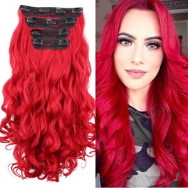 CAISHA XXL 24" 4 pcs Full Head Set Clip in Hair Extensions Hairpiece Heat-Resisting Red CES308-1