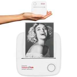 Easypix InstantFUN Pocket Printer P1 Mobile Mini Printer, Black and White Thermal Printing, Prints without Ink, with Smartphone App, Includes Sticker and Refill Paper