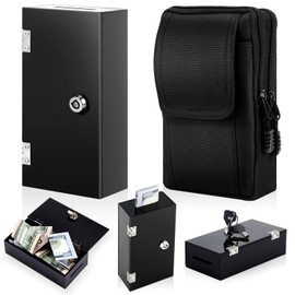 CroBlissful Extra Large Acrylic Box Winners Bank Portable Cash Box with 2 Keys Pocket Sized Large Capacity Waist Bag Casino Lock bag Gifts Storage Stops Addictive(Black)