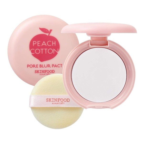 SKINFOOD Peach Cotton Blur Pact 4g - Sebum Control Pack with Silky Texture, Long Lasting Makeup Fixing, Pore Primer for Oily Skin
