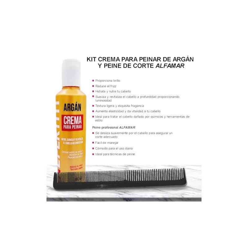 Crema para Peinar Hidratante con Aceite de Argán, Controla Frizz,