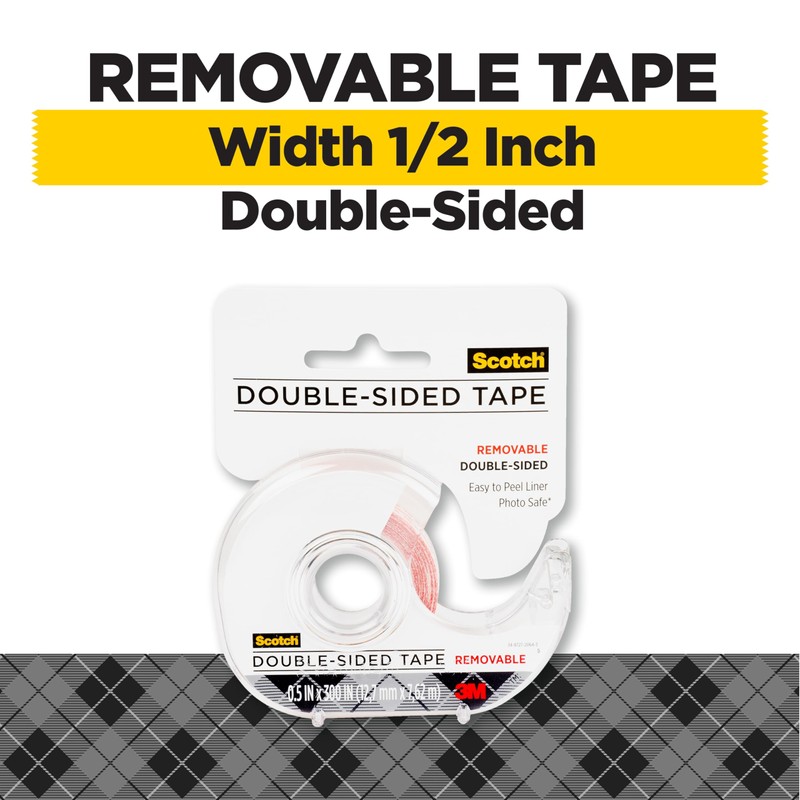 Scotch Double Sided Tape, Removable, 1/2 in x 300 in,