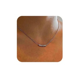 Aneneiceera Vintage Tube Bar Choker Necklace Silver Irregular Tube Bar Pendant Necklace Horizontal Bar Necklace Minimalist Geometric Necklace Jewelry for Women
