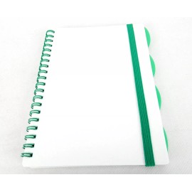 Sweda Wire Bound Notebook w/4 Dividers, White w/Green Accent, Elastic Closure, #MP499