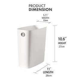 mingol cubeta de basura para baño, cubeta de basura delgado de plástico para recámara, sala de estar, cesta pequeña para residuos interiores, 2.1 galones/8 litros, color blanco