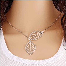 Cimenexe Bohemian Leaf Pendant Necklace, Hollow Leaf Y Necklace, Leaf Y Drop Choker Necklace, Silver Leaf, Y Lariat Necklace, Choker Jewellery for Women and Girls