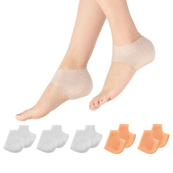 5 Pairs Silicone Heel Protectors- Breathable Heel Gel Heel Cushions for Cracked Heel- Heel Cups Heel Cover for Heel Repair Women Men