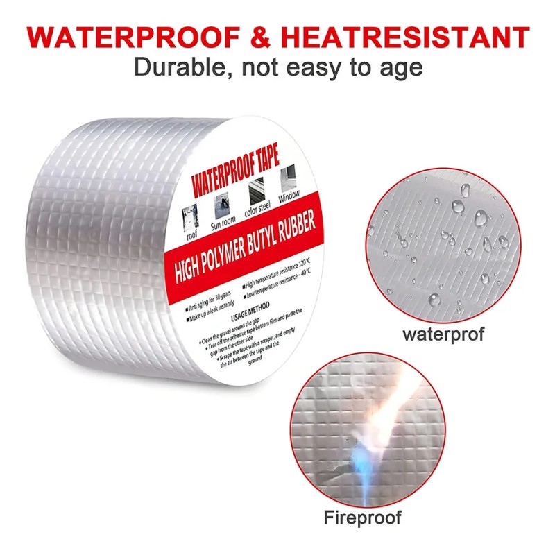 Cinta Impermeable Butilo Glowlin 10m x 10cm Tapa Goteras Plata