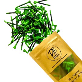 Dirty Birdie Golf | 80 x Bamboo Golf Tees - 70mm | Biodegradable Golf Tees | Strong & Sustainable | Eco-Friendly | Golf Accessories For Men & Women | Reseable Golf Tee Bag