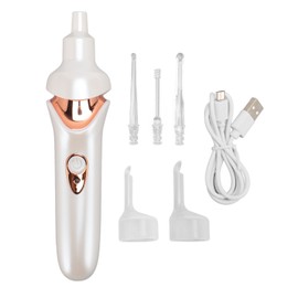 LED Lighted Earpick Set Low Noise Deep Cleansing Electric Ear Wax Vacuum Remover for Children Adults White