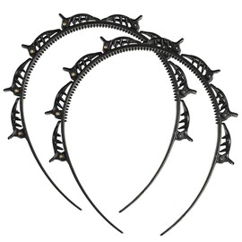 Pack of 2 Hair Bands with Clips, Double Bangs Hairstyle Hairpin, Hair Hoop with Clips, Women's Headband for All Hair Types and Hairstyles (Black)