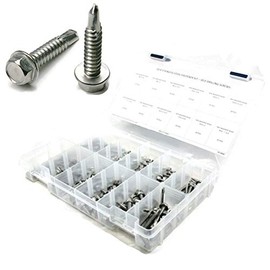 Stainless Steel Hex Washer Head Self Drilling Screws Assortment Kit #8 - #14-256 Pieces
