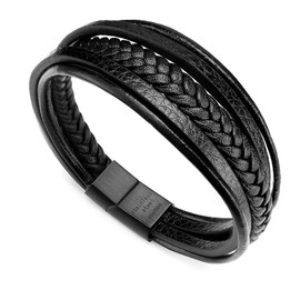 Murtoo Men's Bracelet Stainless Steel Genuine Leather Braided with Magnetic Clasp, Stainless Steel