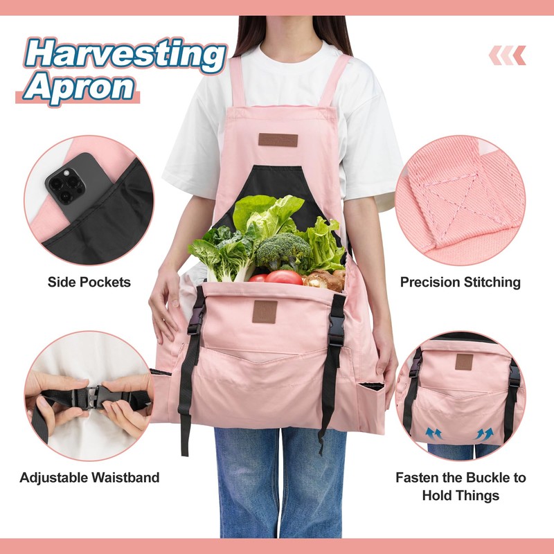 Berry&Bird Harvest Apron, Canvas Gardening Apron with Pockets and Harvesting