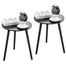 Apicizon Round Side Table Set of 2, Black Nightstand Coffee End Table for Living Room, Bedroom, Small Spaces, Morden Side Table Home Decor Bedside Table with Wood Legs, 16.5 x 20.5 Inches