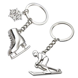 2 Pieces Keychains with Pendant, Skateboard and Ski Keychains, Creative Metal Keychains, Silver Keychains, Bag Charms, Key Accessories