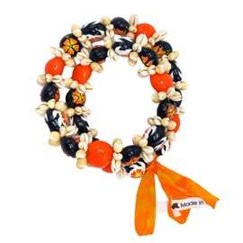Barbra Collection Hawaiian Leis Kukui Nut Beads Necklaces with Cowrie Shell for Men and Women 28" Adjustable Assorted Color Lei (Orange)