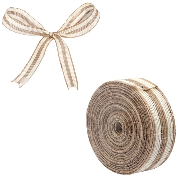 10m Natural Hessian Jute with White Trim,2.5cm Wide Rustic Burlap