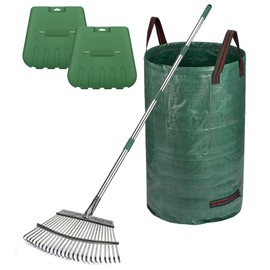 HUZSV 65" Rake,25-Tine Heavy Duty Garden Rake with Leaf Scoops & Bag - Non-Slip Fixed Handle Metal Rastrillo para Jardin for Lawn, Yard, Shrubs, Leaves, Debris