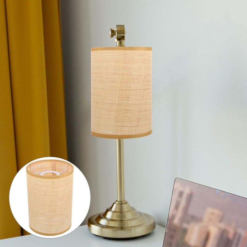 Rattan Drum Lampshade Replacement E27-E14, Clip On Barrel Lampshade Natural