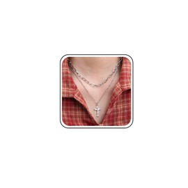 TseenYi Cross Pendant Layered Necklace Layered Paperclip Choker Necklace Silver CZ Cross Pendant Necklace Layering Chain Chunky Necklace Boho Crystal Cross Choker Necklace