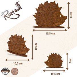 Rostikal Garden Decoration Hedgehog Set of 3 - Versatile Garden Decoration in Metal Rust Look - Perfect Garden Figures for Spring and Autumn, Vintage Figures for Outdoor Use