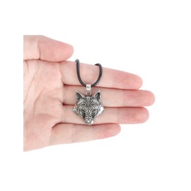 HAQUIL HAQUIL Wolf Necklace, Viking Wolf Head Pendant, Faux Leather Cord, Viking Jewelry Gift for Men and Women