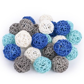 DomeStar 24PCS Blue Decorative Balls for Bowl Centerpiece, 2 Inch Rattan Balls Bowl Fillers Decor - Wicker Twig Orbs Spheres, Wedding Home Vase Table Decor