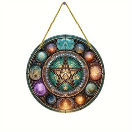 Star Round Pentagram Acrylic Stained Windows Hanging Suncatcher,Flower Stained Acrylic Suncatchers Window Ornament Stained Glass Panel Sun Catcher Wall Hanging Decor Birthday Gifts