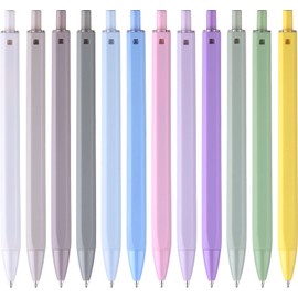 LINFANC 12 Pack Ballpoint Pens, Cute Pastel Pens for Note Taking, Black Ink Medium Point 1.0mm Retractable Journaling Pens, Smooth Writing Aesthetic Pens Office Supplies for Women & Men