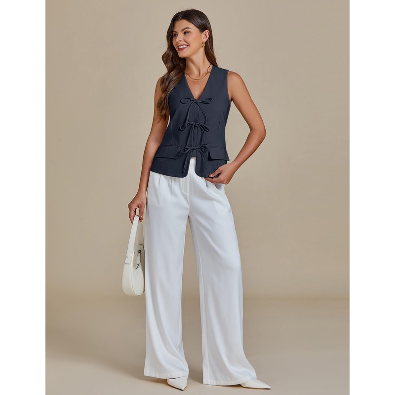 luvamia Linen Vest for Women Trendy Sleeveless Tie Front Tops