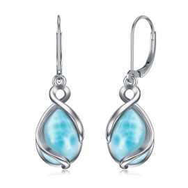 VONALA Larimar Earrings for Women Sterling Silver Blue Larimar Teardrop Earrings Natural Larimar Stones Dangle Drop Earrings Larimar Jewelry for Women Teens Girls Birthday