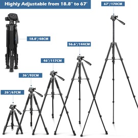 UBeesize 67” Camera Tripod with Travel Bag, Cell Phone Tripod with Bluetooth Remote and Phone Holder, Compatible with All Cameras, Cell Phones, Projector, Webcam, Spotting Scopes
