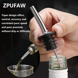 ZPUFAW 18 Pack Liquor Pour Spouts Inchluding 1 Piece of Brush with Rubber Caps Stainless Steel Tapered Speed Pourers Fits for Olive Oil Wine 3/4" Bottle Bar Bartender Accessories Tools