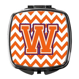 Caroline's Treasures CJ1062-WSCM Letter W Chevron Orange and Regalia Compact Mirror Decorative Travel Makeup Mirror for Women Girls Gifts Pocket Makeup Mirror Folding Handheld