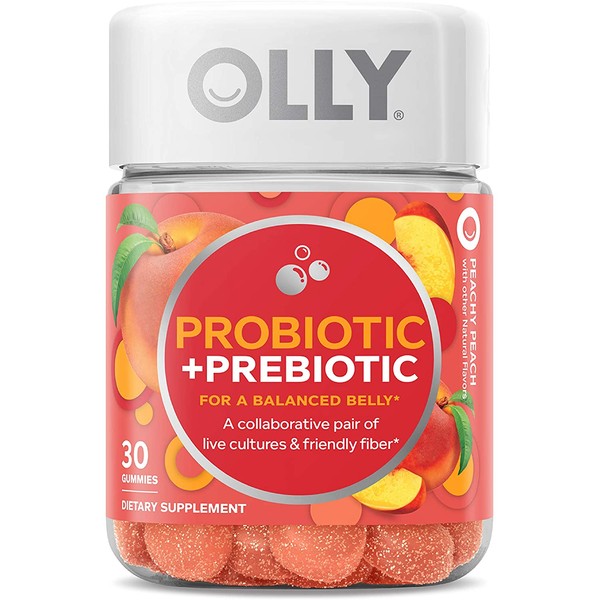 OLLY Olly Probiotic + Prebiotic Gummy, Peach, 30 Count (Pack of 12)