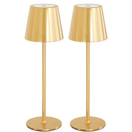 uuffoo 2 Pack Cordless Table Lamp Rechargeable 5000mAH Battery Operated Lights Touch Control LED Portable Desk Lamps 3 Color Dimming for Outdoor Coffee Bedroom Kitchen (Gold)