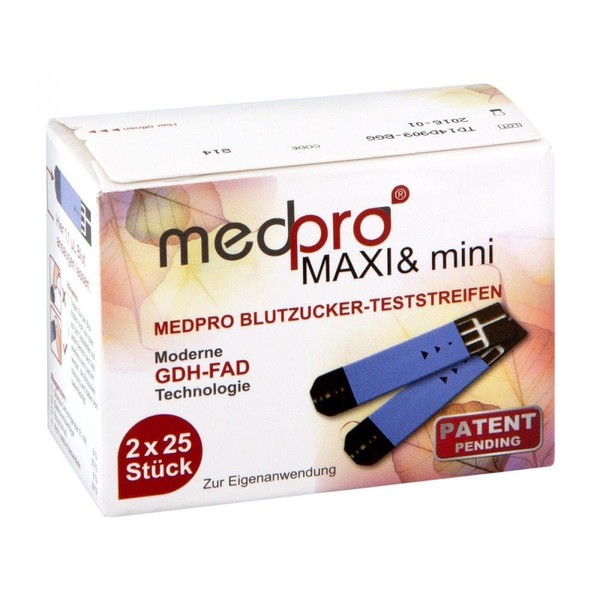 Medpro Maxi & Mini Blood Sugar Test Strips Single 2 x 25 Pieces