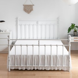 Tufted Dot Bed Skirt King Size,Ruffled Bed Skirt with Split Corners, King Bed Skirt 14 Inch Drop, Boho King Size Bed Skirt White for Ruffled Bed Skirt with Split Corners, Bed Skirt King Size