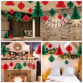 DRERIO Christmas Decoration, Christmas Tree, Honeycomb, Set of 7, Folding Paper, Hanging, Christmas Accessories, Stylish, Scandinavian Decoration, Room Decoration, Wedding, Birthday, New Year, Venue