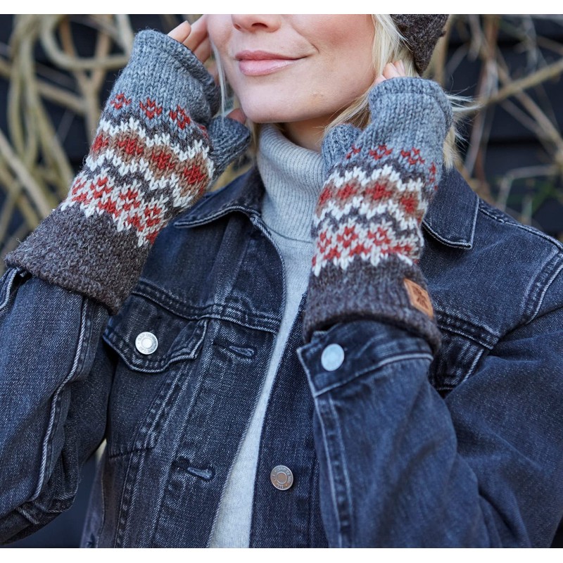 Pachamama Women Wool Hand Warmers Fleece Lined Handknitted Fair Isle