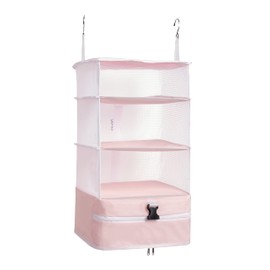 ELEZAY Hanging Packing Cubes Portable Closet Shelves Travel Collapsible Compression Garment Organizer for Carry-on Luggage Suitcase with Breathable Perforated Material Large_11.8 * 11.8 * 24 in, Pink