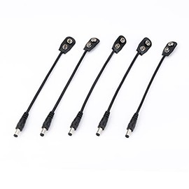 Musiclily Pro 9V Battery Clip Converter Power Cable Snap Connector 2.1mm 5.5mm Plug for Guitar Effect Pedals (Set of 5)