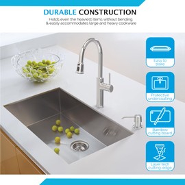 KABCO 18 Gauge 31 Inch Single Bowl Undermount Stainless Steel Kitchen Sink with Sink Strainer, Laser Cut Zero Radius Rust Resistant Sound and Heatproof Sink for Indoor or Outdoor Kitchens