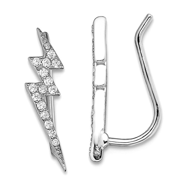 925 Sterling Silver Rhodium Plated Cubic Zirconia Lightning Bolt Ear