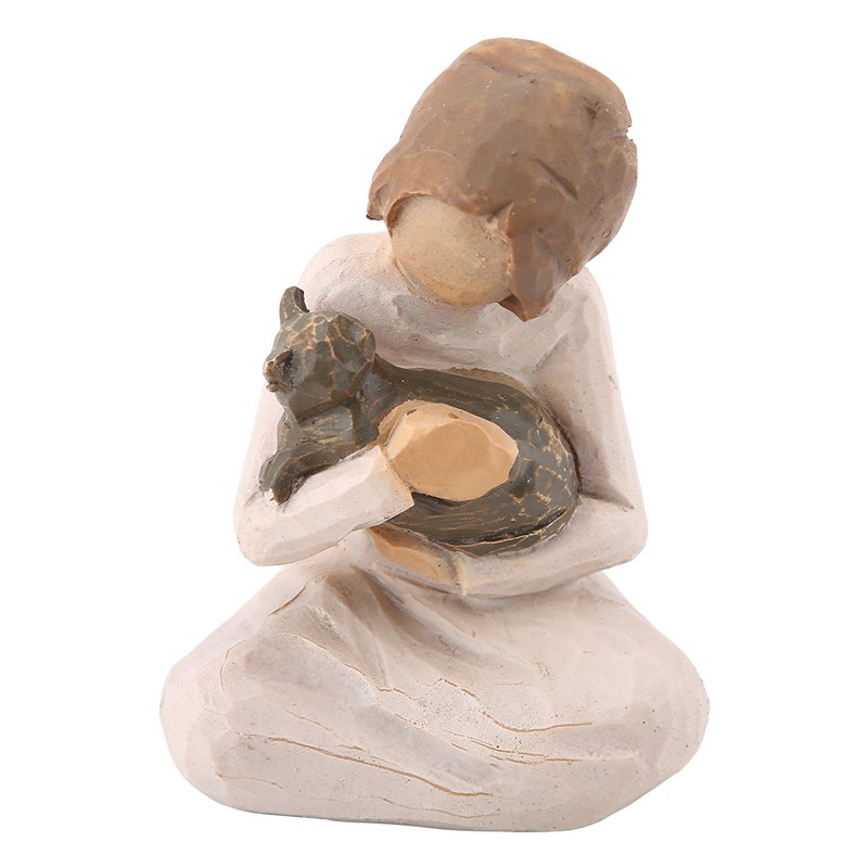 2pcs Man&Woman Hugging Pets Shape Resin Figurine Decoration Statue Model