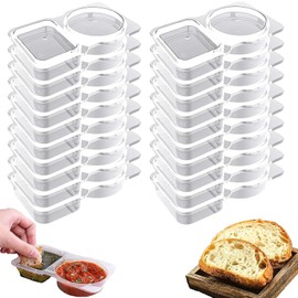 Double Compartment Condiment Container With Lids - 20-Pack Sauce Box 2 Compartments 130ml, Reusable Snack Container for Snack and Dip, Thickened Portable Spice Boxes for On-the-Go Meals and Parties