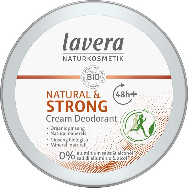 lavera Deodorant Cream Natural & Strong 48+ h - Vegan - Natural Cosmetics - Without Aluminium - Active Composition with Organic Ginseng and Natural Minerals - 48 Hour Protection - 50 ml